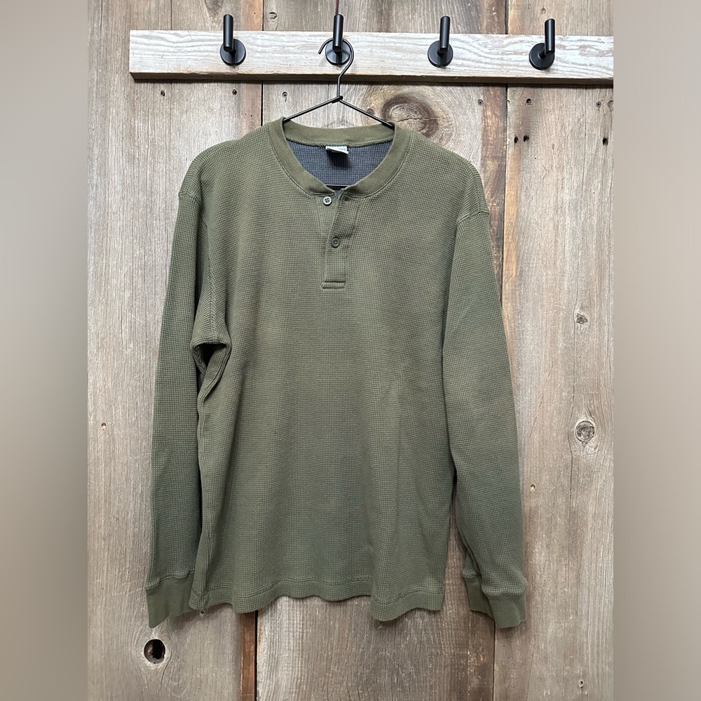Y2K Old Navy Waffle Knit Thermal Henley Top in Green Size Large Men’s